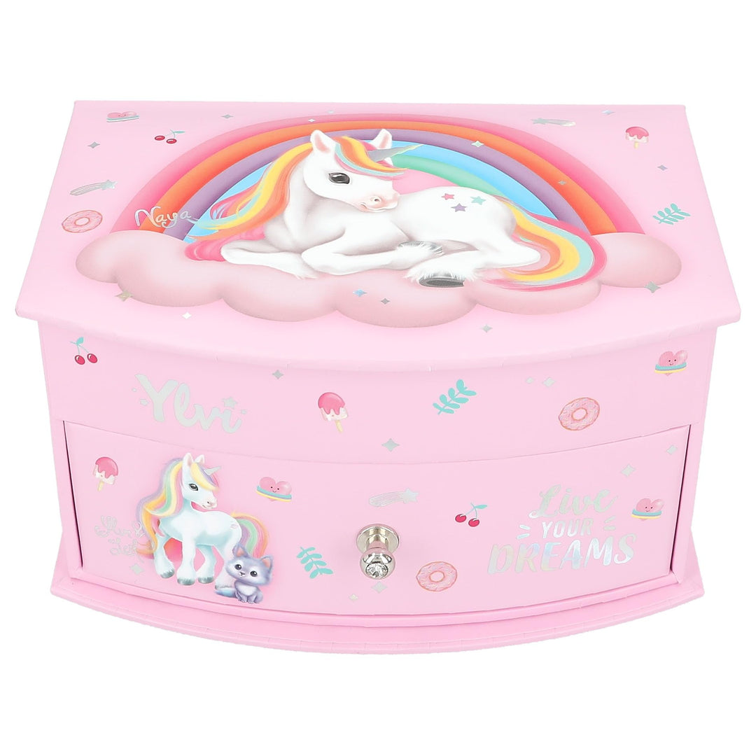 Depesche 13203 Ylvi - Kleines Schmuckkästchen in Pink, mit Einhorn Motiv und Muster, Schmuckbox mit