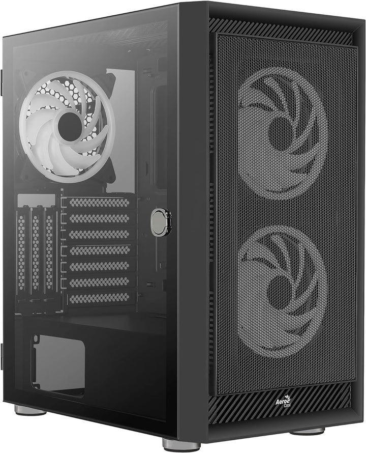 Aerocool Graphite ARGB ATX Mid Tower Case, Tempered Glass Side Panel, 3x 14cm ARGB Fans, Black Schwa