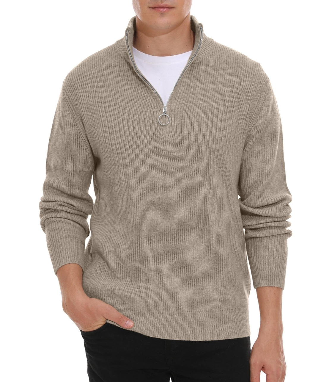 Hisir Pullover Herren Strickpullover 1/4 Zip Pulli Männer, Bequem Weich Warmer Winter Pullover für M