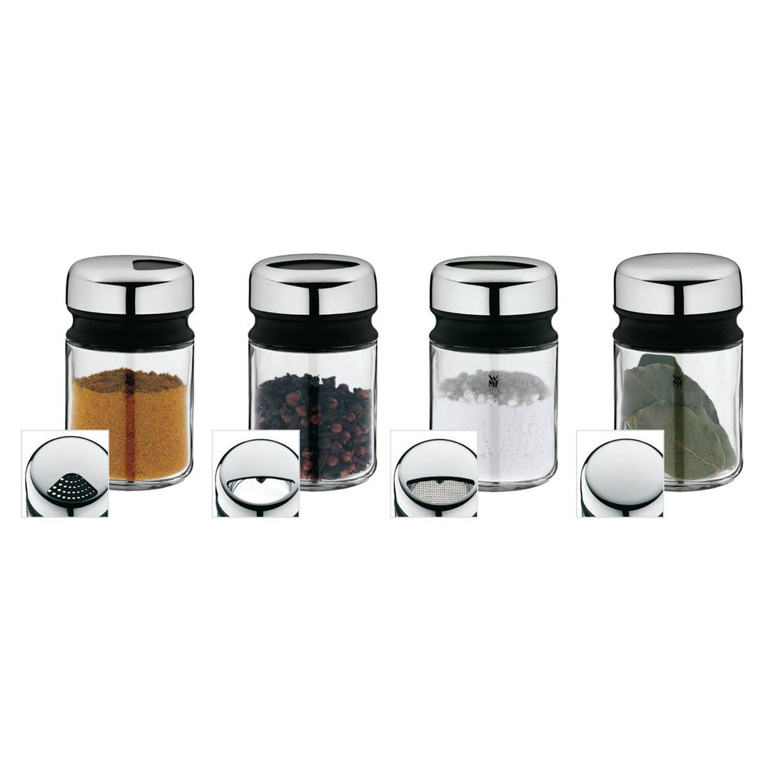 WMF Depot Gewürzstreuer Set 4-teilig, 100ml, Gewürzdose, Gewürzstreuer, Gewürzglas, Glas, Cromargan