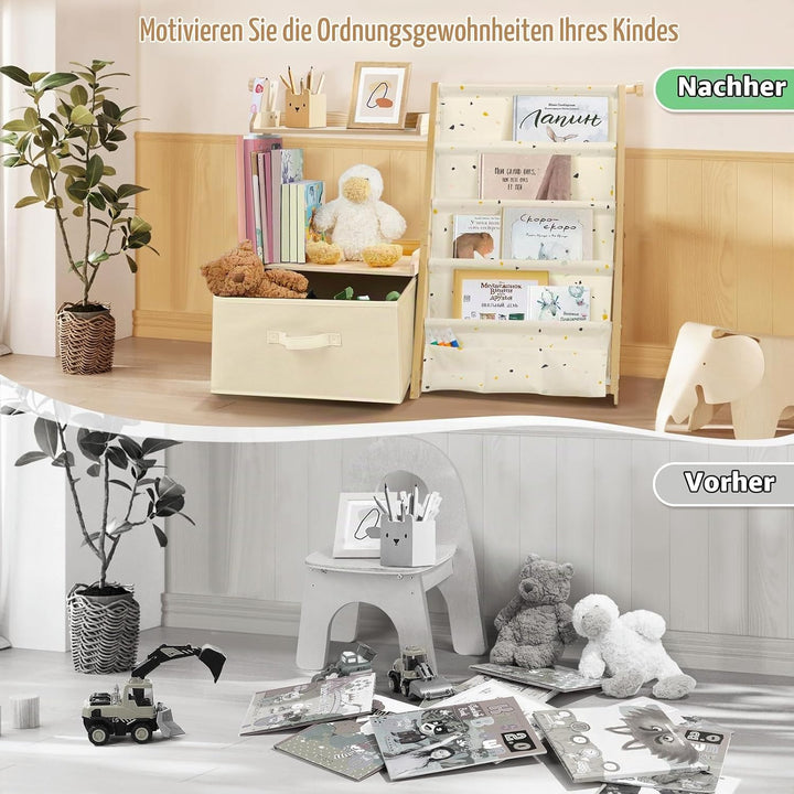 Bücherregal Kinder Kinderzimmer Spielzeug Aufbewahrung mit 4 Regalebenen &amp; Aufbewahrungsbox, Kinderr