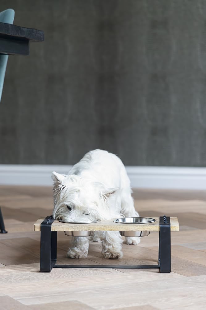Beeztees K&Bz Hundeteller aus Holz, 44 x 19 x 15 cm, 2 x 350 ml, Braun, 2000 g 44 x 19 x 15 cm(1er P