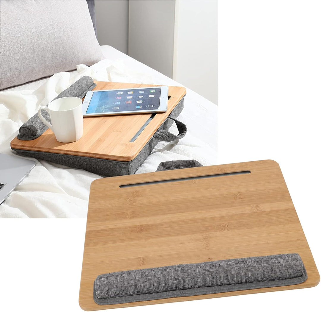 Haofy Laptop Schreibtisch, 42 X 34 cm Bambusplatte mit Kissen und Handgelenkauflage, Schossständer f