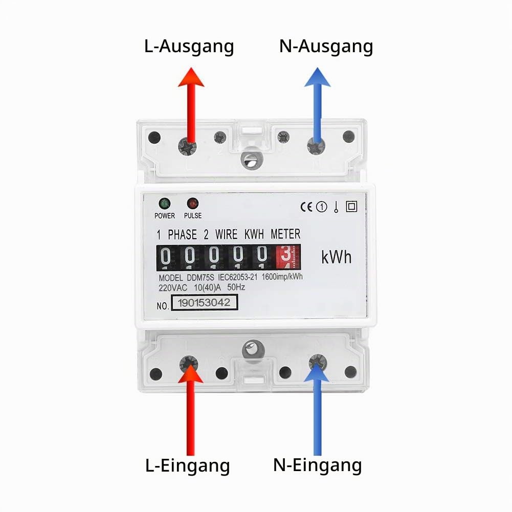 Digitale Stromzähler 1 Phase, AC 220V/230V 10-40A 2 Draht 4P Einphasiger Stromzähler Hutschiene, KWh