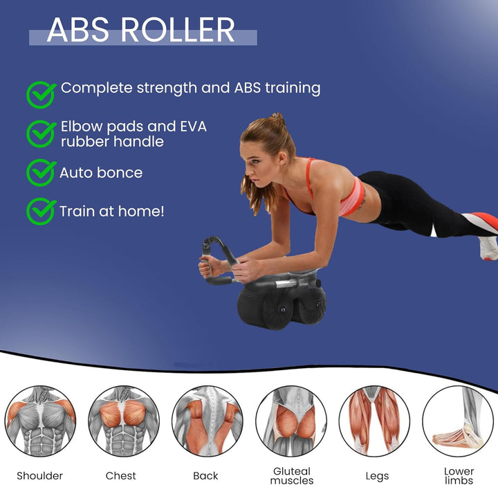 Roller für ABS mit automatischer Rückfederung. Rad für Bauch. Heimtrainingsset mit Knieschoner und S