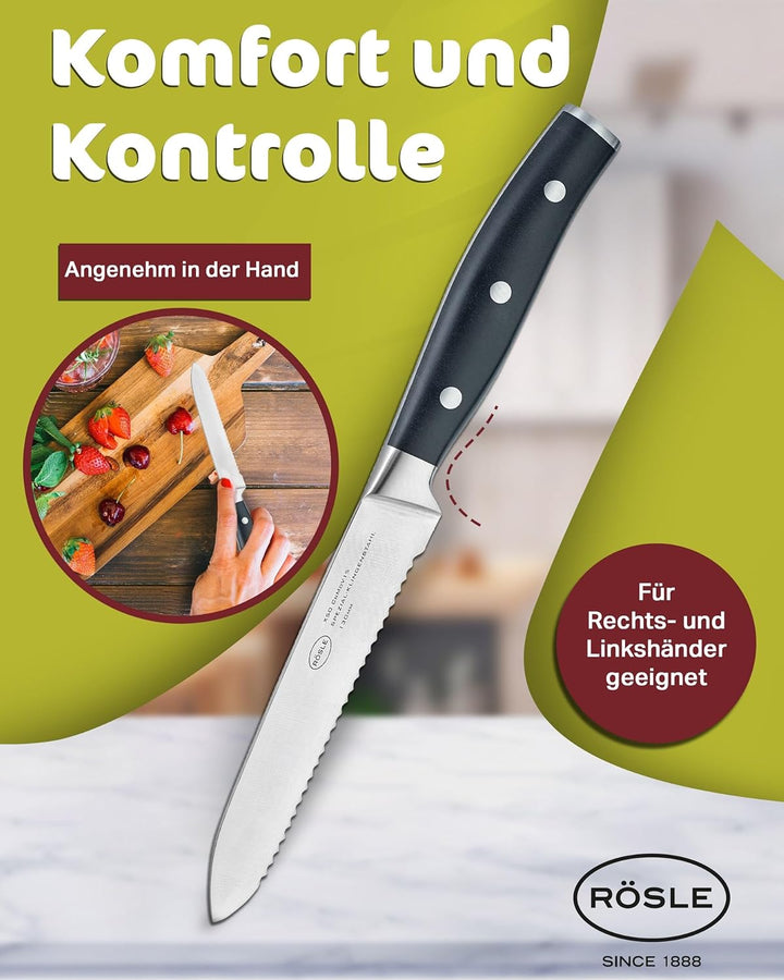 RÖSLE Universalmesser mit Wellenschliff Tradition, Hochwertiges Küchenmesser zum universellen Einsat