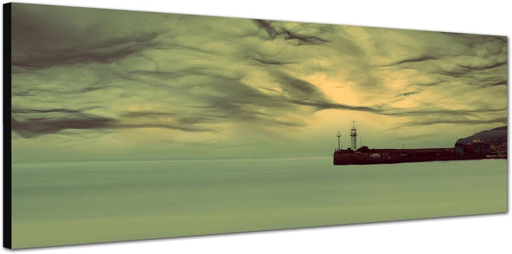 Paul Sinus Art Panoramabild auf Leinwand und Keilrahmen 120x40cm Meer Wolken Sonnenstrahlen Leuchttu
