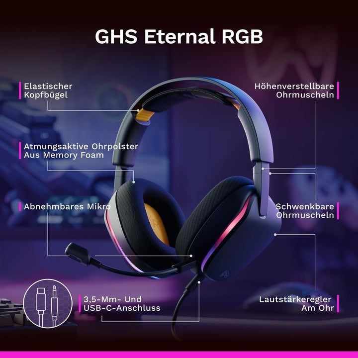 GLORIOUS GHS Eternal RGB – Stereo-RGB-Gaming-Headset für PC, PS5, PS4, Switch – speziell abgestimmte