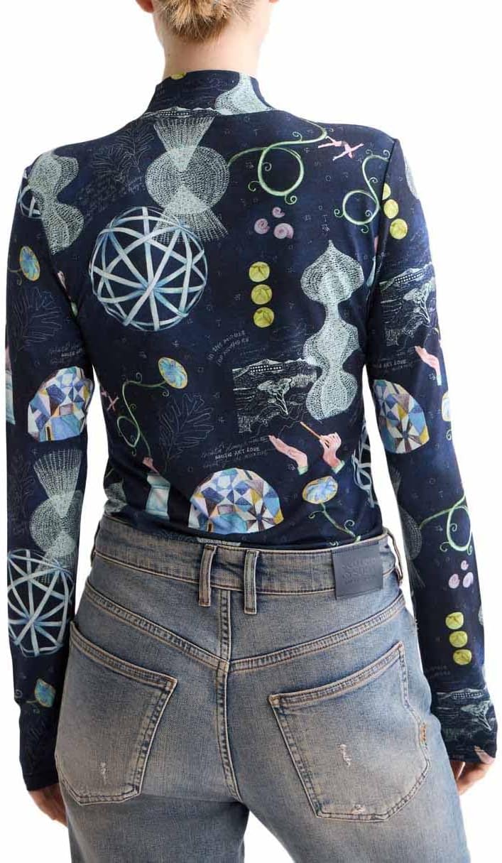 Scotch & Soda Damen All Over Printed Slim-fit Ls T-Shirt XS Black Mountain, XS Black Mountain