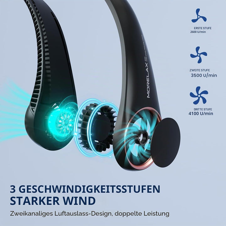 Morelax Tragbarer Hals Ventilator,4000 mAh Batteriebetriebener Tragbarer Persönlicher Ventilator,USB