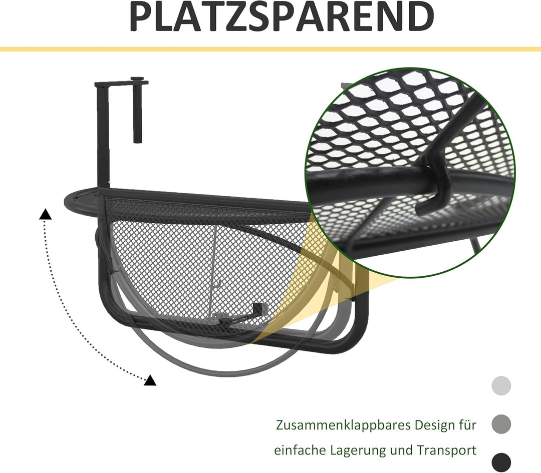 Outsunny Balkonhängetisch Hängetisch Gartentisch höhenverstellbar halbrund Ø30 cm Terrasse Metall We