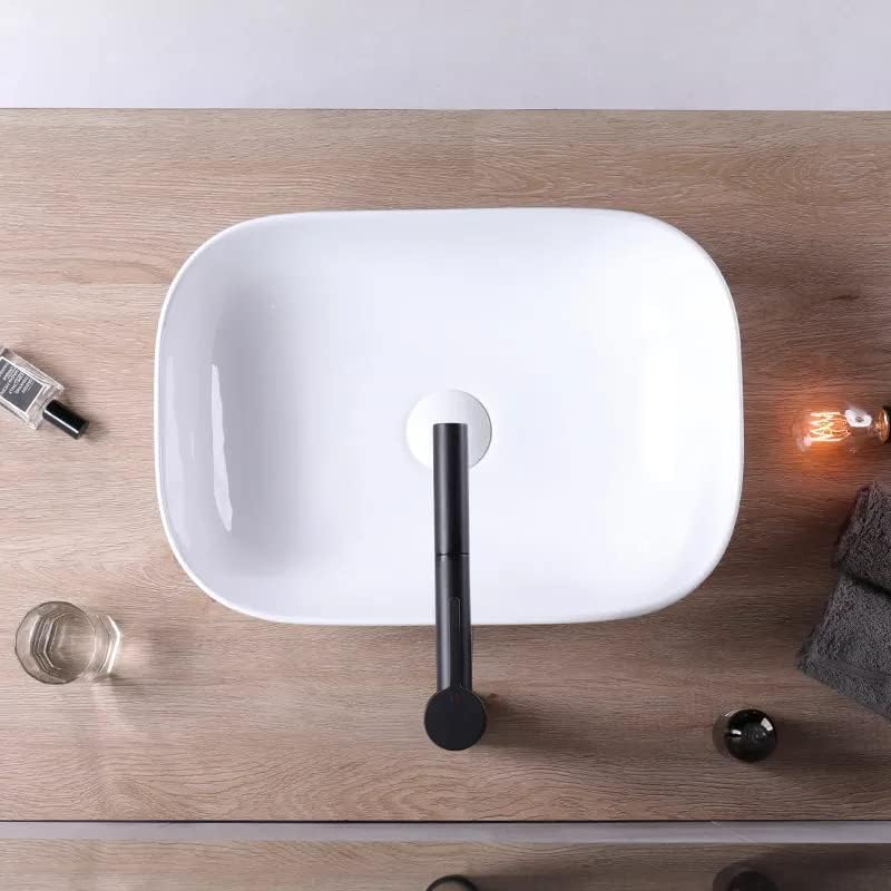 VBChome Badmöbel 50x40 cm Weiss Aufsatzwaschbecken ohne Hahnloch 46x33 cm Aufsatzwaschtisch Waschbec