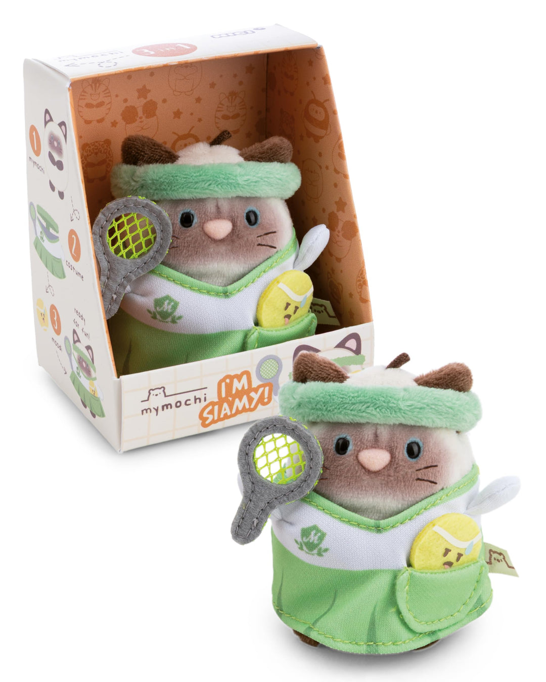 NICI Set Kuscheltier Siamkatze Siamy 8cm mit Tennisball & Tenniskostüm in Geschenkbox 8,5x6,5x10cm -