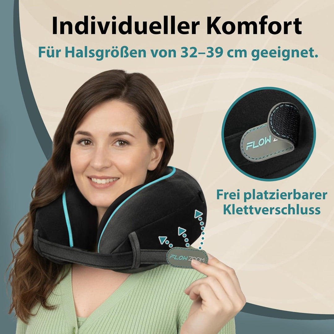 FLOWZOOM® Dream Nackenkissen Reise-Kissen für Flugzeug & Auto aus weichem Memoryfoam mit schmalem Rü