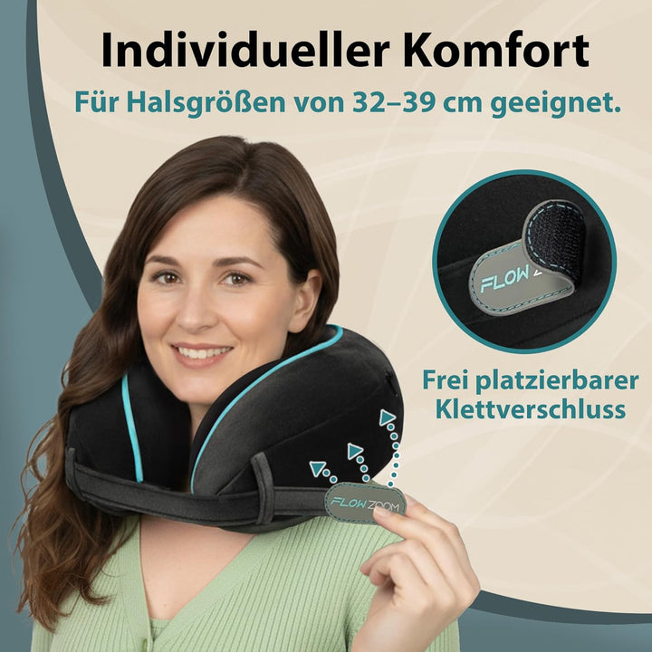 FLOWZOOM® Dream Nackenkissen Reise-Kissen für Flugzeug & Auto aus weichem Memoryfoam mit schmalem Rü