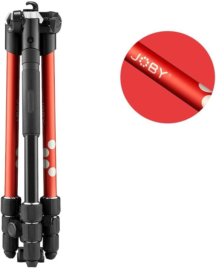 JOBY RangePod, rotes Alu-Reisestativ für Kamera/Smartphone mit Kugelkopf, Smartphone-Klemme und Tasc