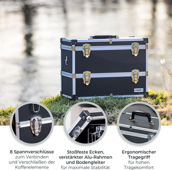 HMF 14660-02 Alu Werkzeugkoffer leer, 2 Etagen, 44 x 32,5 x 24 cm, schwarz, 2 Etagen