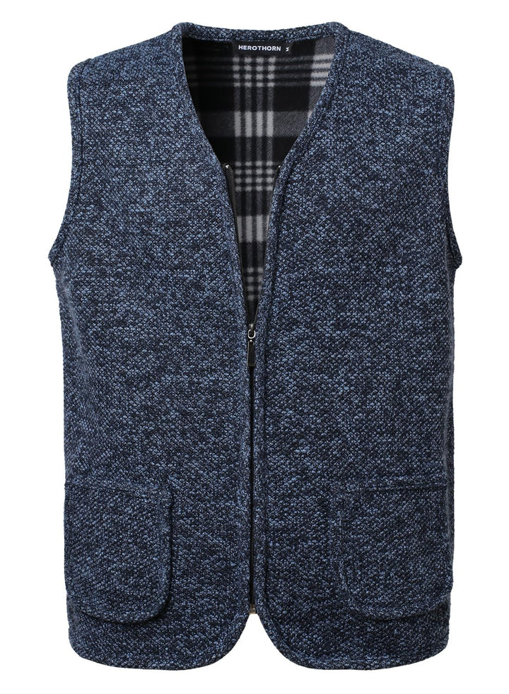 Herothorn Herren Strickweste Strickjacke ohne Ärmel V-Ausschnitt Ärmellose Fleecefutter Jacke Reissv