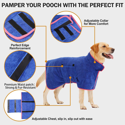 HezzLuv Bademantel Für Hunde, Hundebademantel Aus Mikrofaser Für Mittlere Und Grosse Hunde, Saugfähi