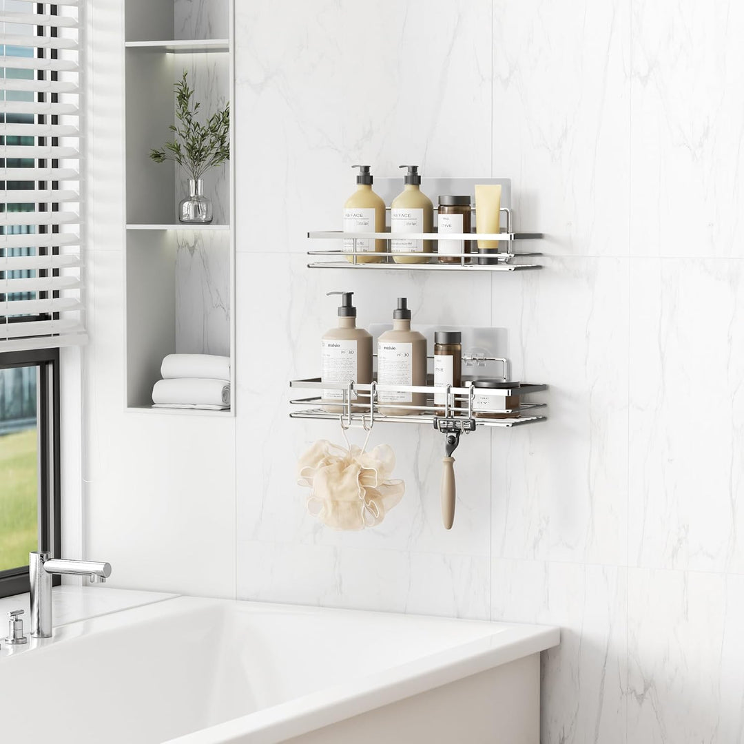 pickpiff Duschablage Ohne Bohren SUS304 Edelstahl 2 Stück Duschregal mit 2 Haken Badregal Bathroom O