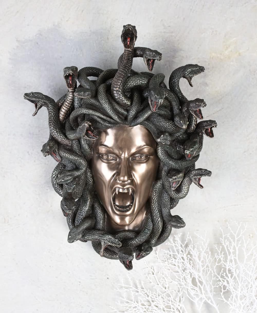 Medusa Kopf in Schlangenkrone Gorgone Büste Frauenkopf Wandfigur Veronese Vampir wu77091V4 Palazzo E