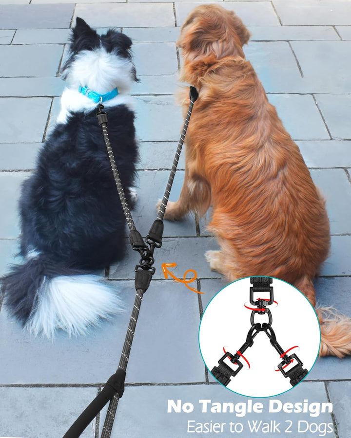 PetBonus Hundeleine Doppelleine für 2 Hunde, Keine Verwicklung Trainingsleine mit Zwei Gepolsterten