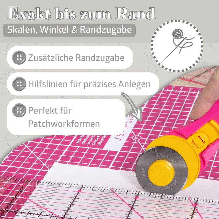 SEMPLIX Schneidematte A1 in Grün, Rosa, Grau, Türkis, Lila. Ideal fürs Basteln, Nähen und Patchworke