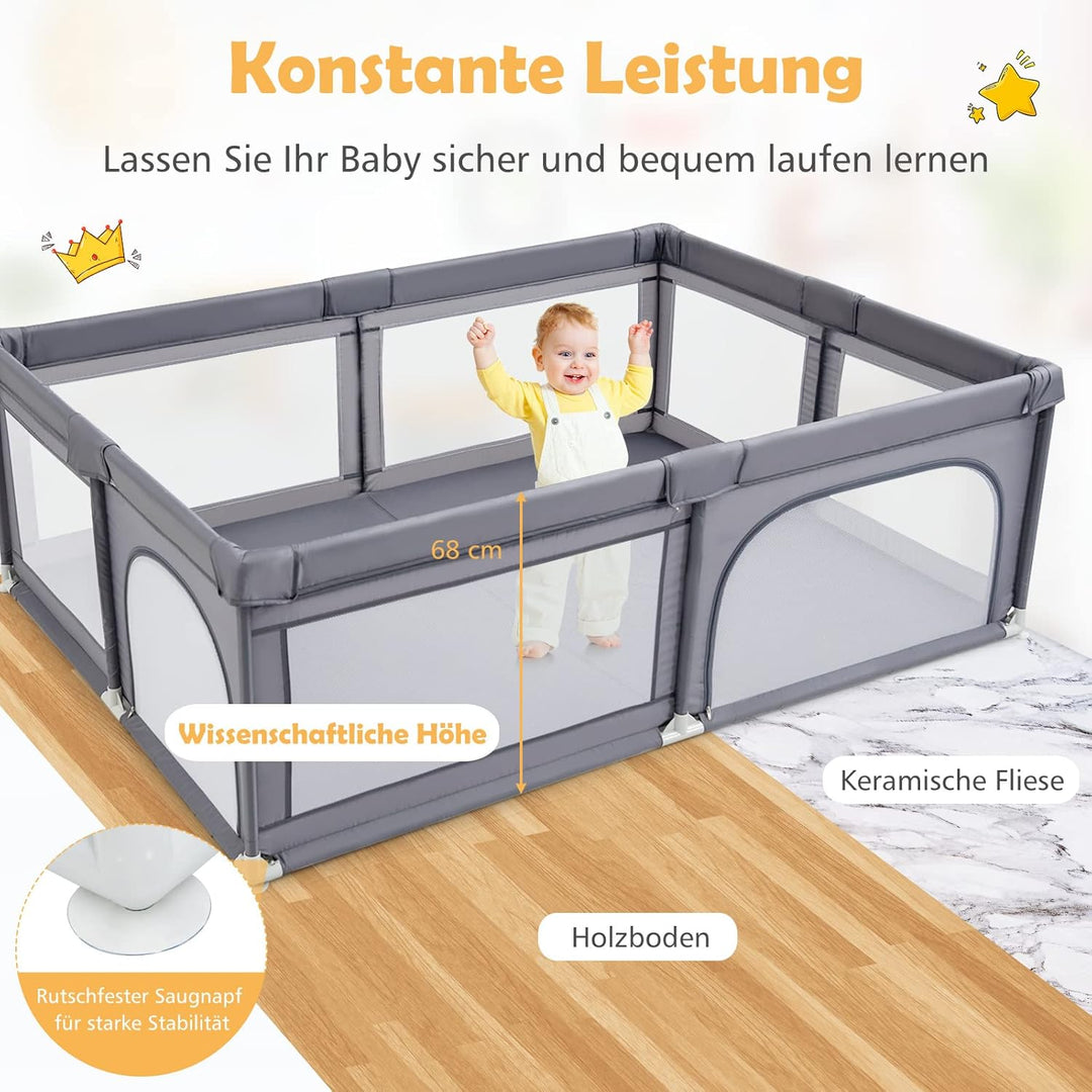 GOPLUS Baby Laufstall mit 50 Spielbällen, Krabbelgitter für Kleinkinder & Säulinge, Laufgitterzelt m