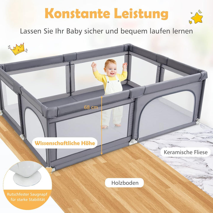 GOPLUS Baby Laufstall mit 50 Spielbällen, Krabbelgitter für Kleinkinder & Säulinge, Laufgitterzelt m