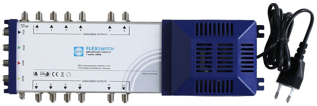 Wisi FLEXSWITCH Multischalter DRS 0512 – 5-in-12 Stand alone Multiswitch mit Quad LNB Unterstützung