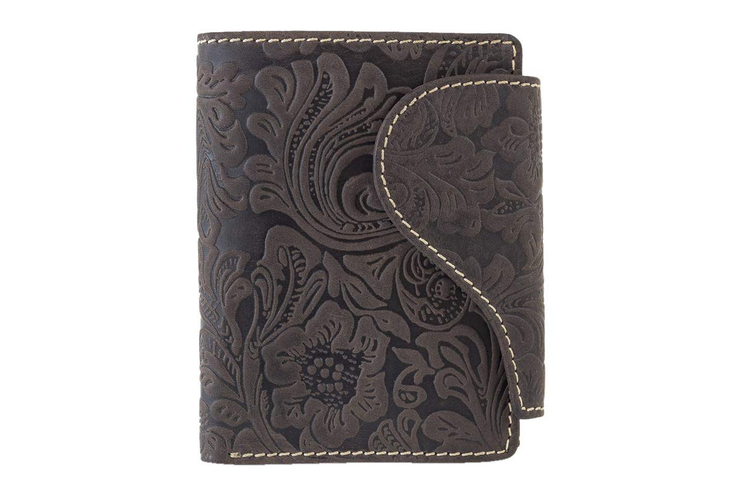 LEAS Damen Kombibörse mit Aussenverschluss und Blumenmuster-Lilie Echt-Leder, braun Vintage-Collecti