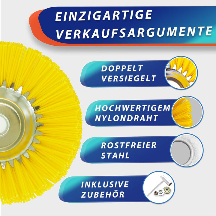 WEGLUST Nylon-Unkrautbürste für Motorsense, 200x25,4mm, mit Drahtbürste und Nylon-Borsten (Gelb), Ge