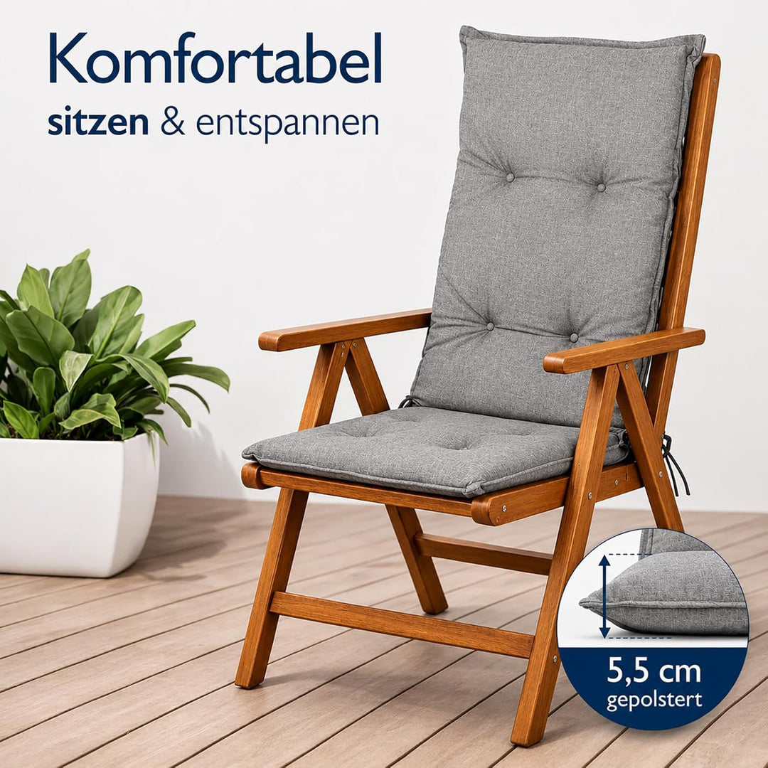 Hochlehner Auflagen 2er Set 120x50x5,5cm Anthrazit Grau Sitzpolster Komfort | BURI Gartenstuhlauflag