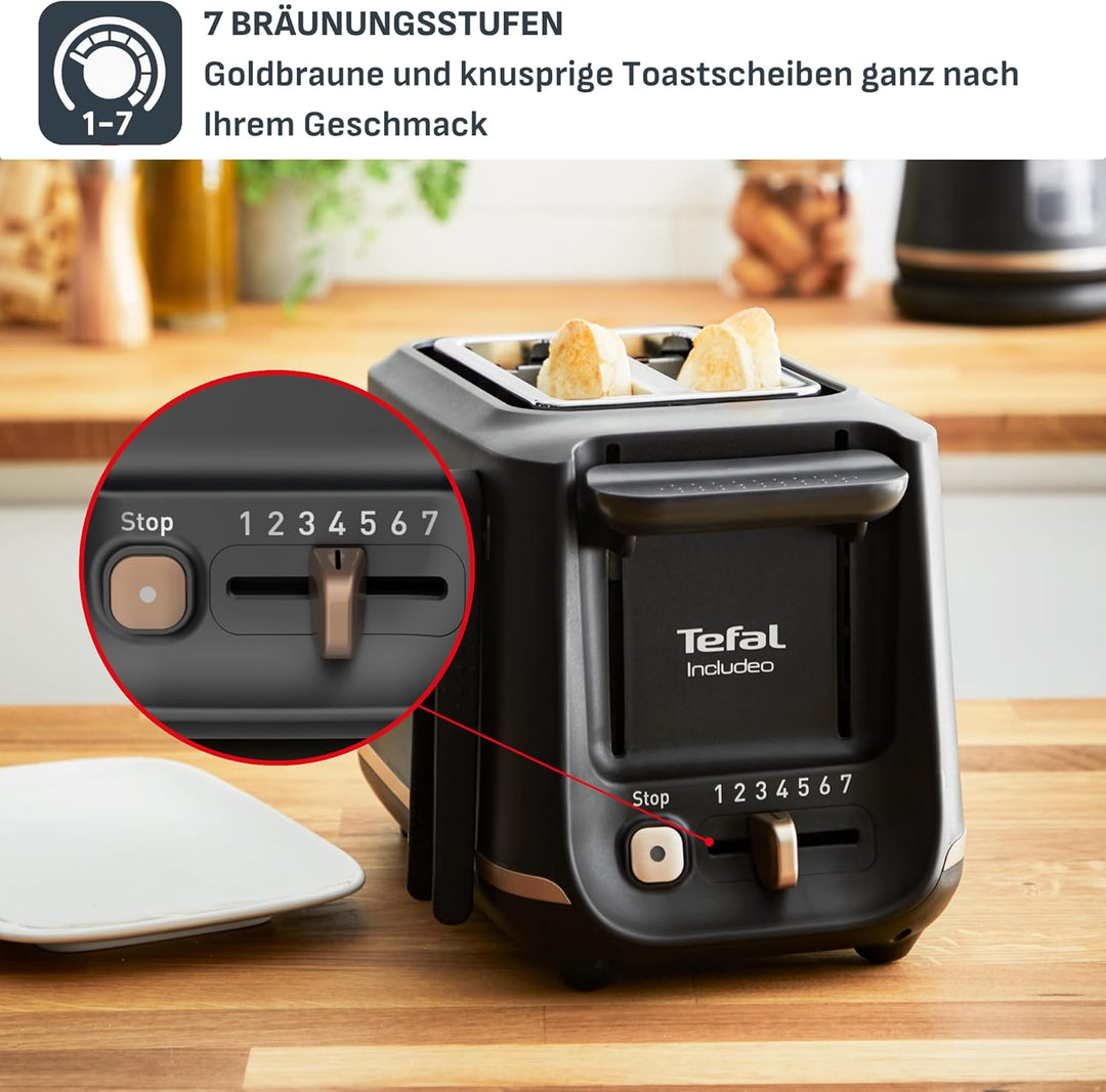 Tefal Toaster mit 2 Schlitzen, inkl. Magnetklammern, grosse Bedienelemente, 7 Bräunungsstufen, herau