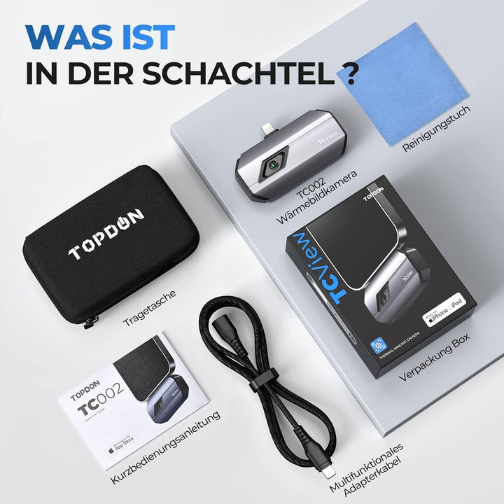 TOPDON TC002 Wärmebildkamera für iOS, 256x192 IR-Auflösung, 40mk Wärmeempfindlichkeit, Verbesserter