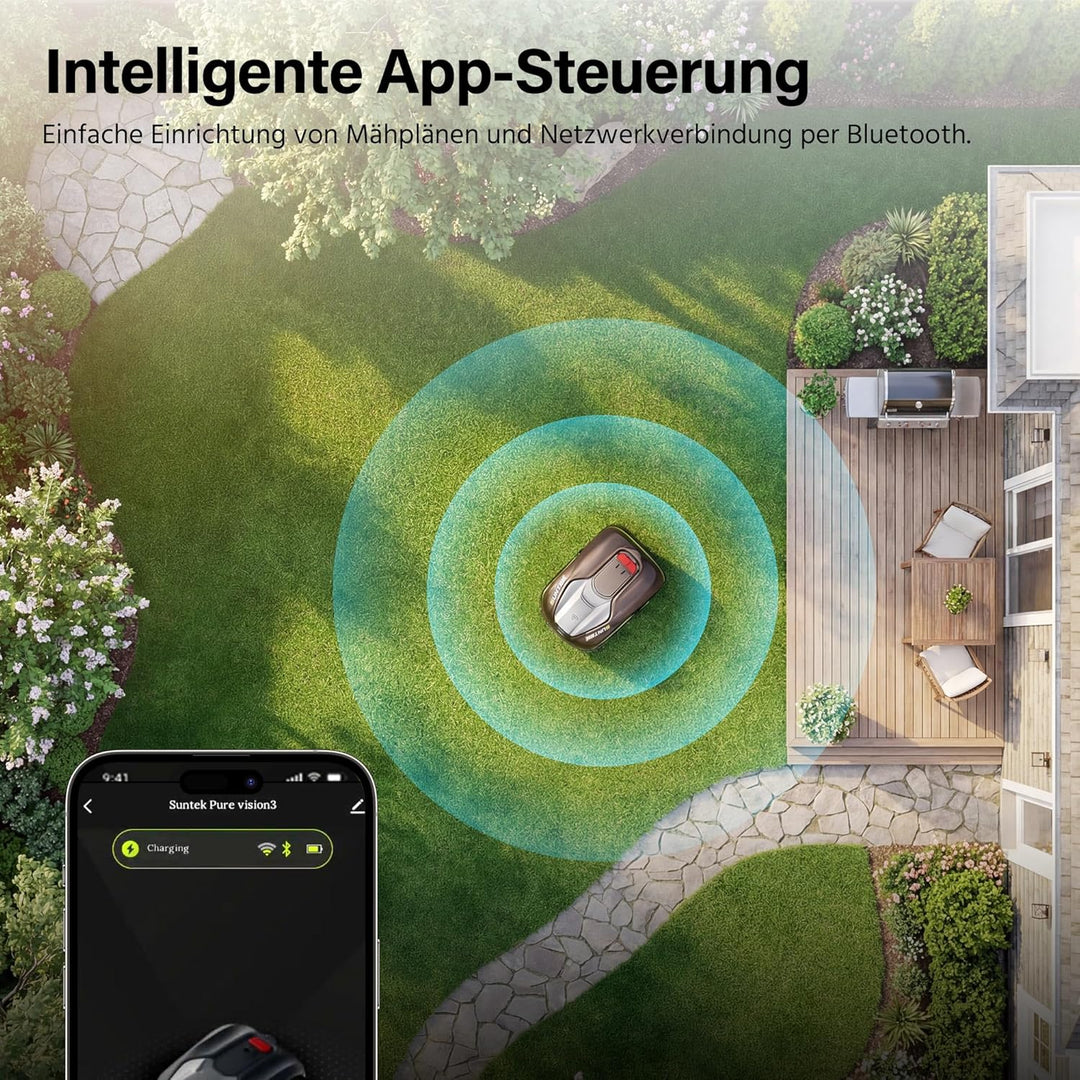 SUNTEK SRM2025 Mähroboter ohne Begrenzungskabel, KI Pure Vision Rasenmäher Roboter für 250 m² mit au