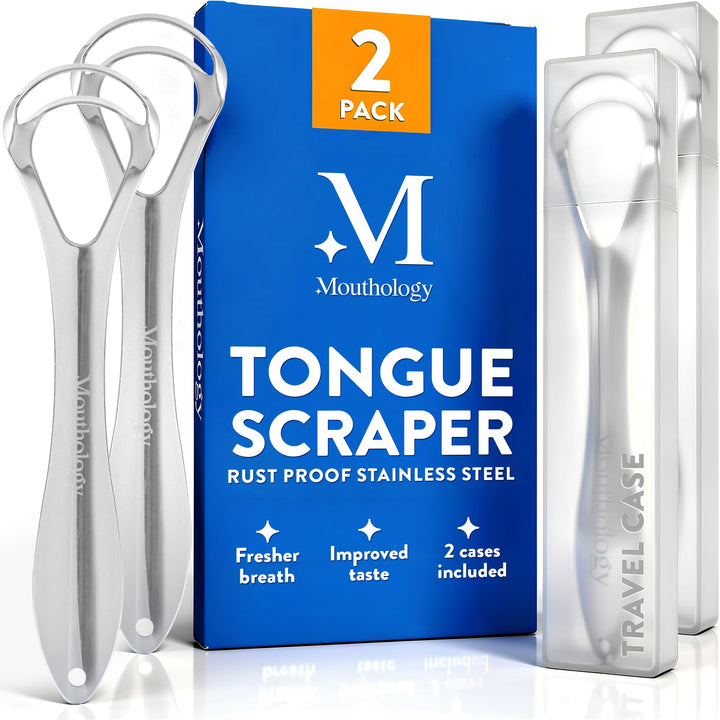 Mouthology Zungenschaber für Erwachsene (2 Pack), Mundgeruch reduzieren, Metall Zungenschaber, Zunge
