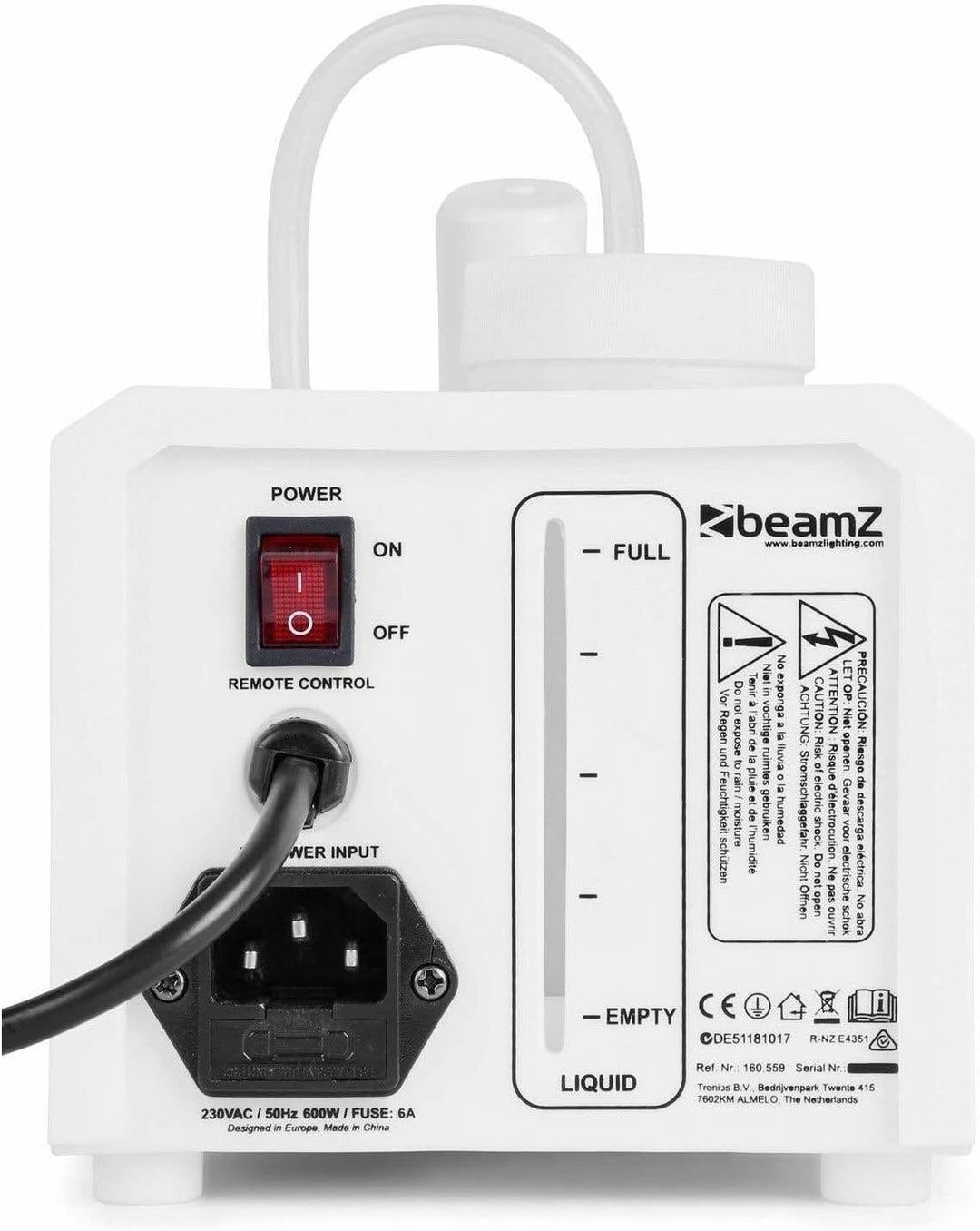 BeamZ SNOW600 Schneemaschine, 600 Watt kleine Schnee Maschine mit Kabelfernbedienung, Snow Machine m