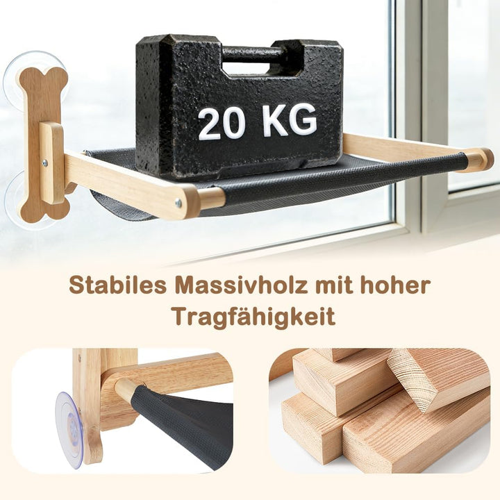 SZEE Katzen Fensterliege Massivholz mit Doppelseiten-Kissen (Ice Silk + Flanell), Katzen Hängematte