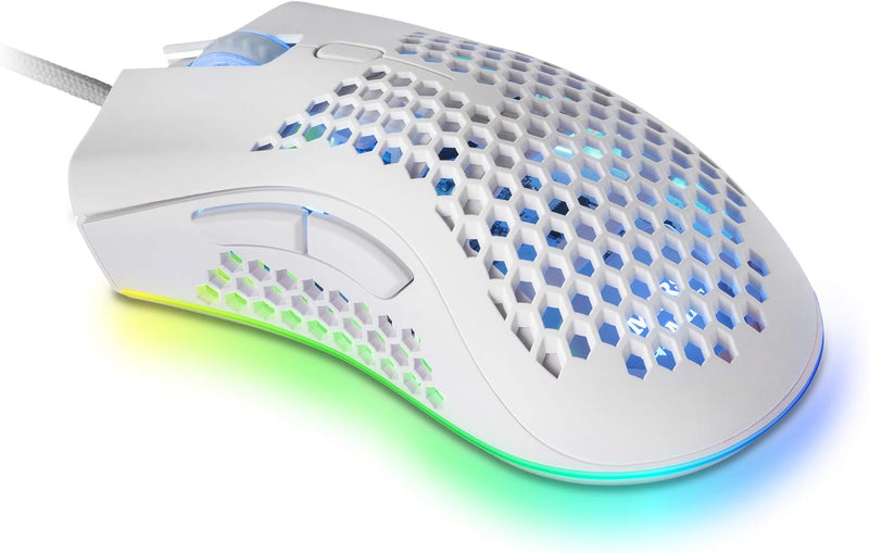 Mars Gaming MMEXW Weiss, RGB Gaming-Maus, 32K DPI, Feather-Kabel, HUANO-Schalter, MMEXW