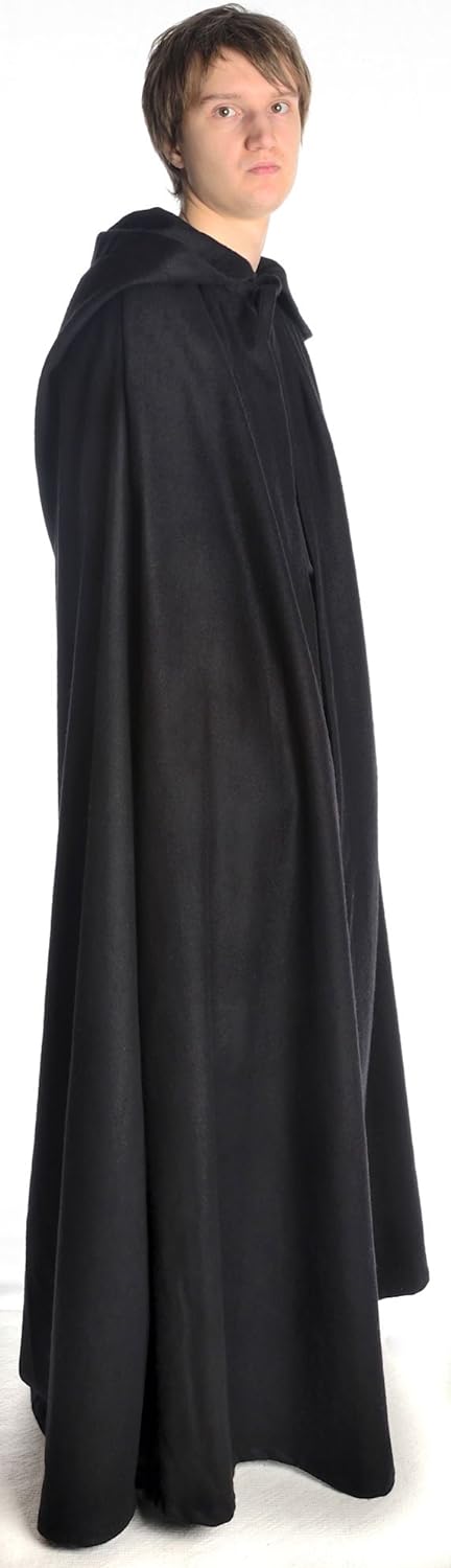 HEMAD Mittelalter Umhang mit Kapuze Wollfilz schwarz, braun, beige, rot, blau (One Size, schwarz)