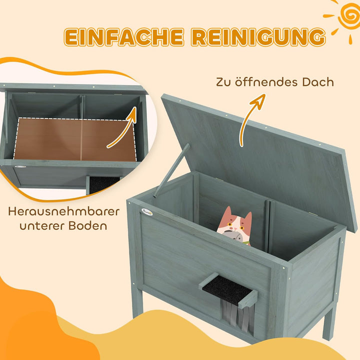 PawHut Katzenhaus aus Holz Winterfest wasserdicht Katzenhütte mit Asphaltdach Boden Füsse Katzenhöhl