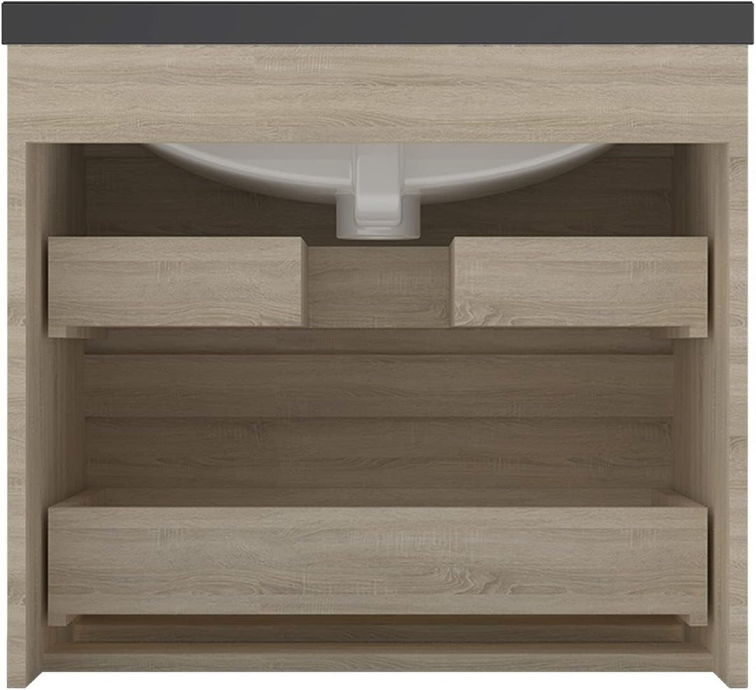 Aica Sanitär Waschtisch mit Unterschrank 60 cm Badmöbel Set mit Waschbecken Schwarz Gäste WC Eiche M