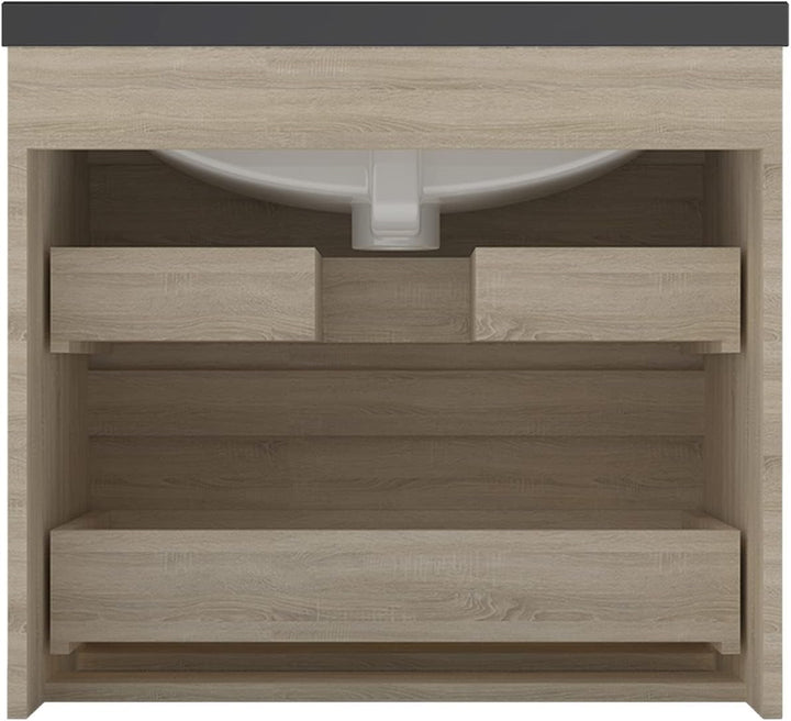 Aica Sanitär Waschtisch mit Unterschrank 60 cm Badmöbel Set mit Waschbecken Schwarz Gäste WC Eiche M