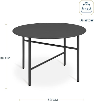 bomoe Runder Beistelltisch Metall Schwarz Ø 53 cm Tischplatte Kratzfest – Stabiler Wohnzimmer Coucht