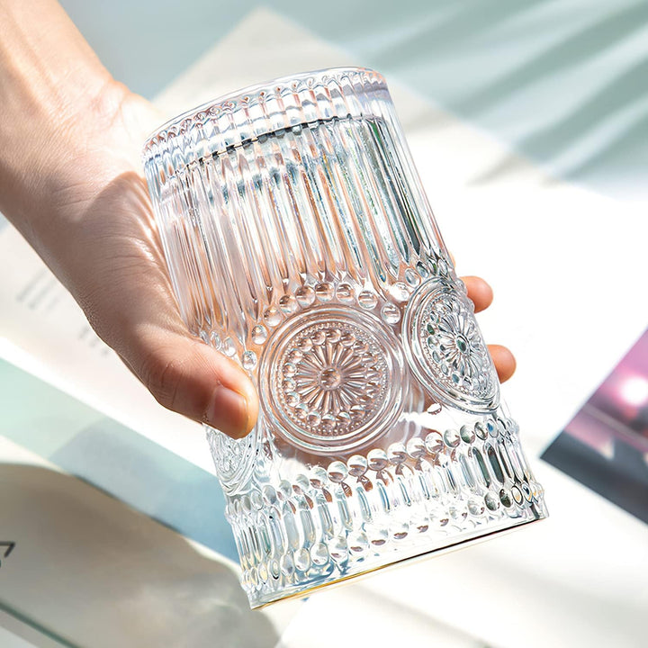 Kingrol 6 Stück 340 ml romantische Wassergläser, Premium Trinkgläser, Vintage Glaswaren-Set für Saft