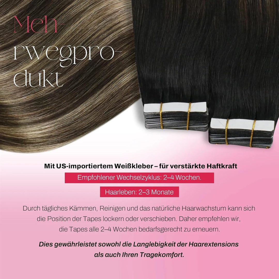 Moresoo Tape in Extension Echthaar Balayage Schwarz Remy Unsichtbare Extensions Echthaar Tape Schwar