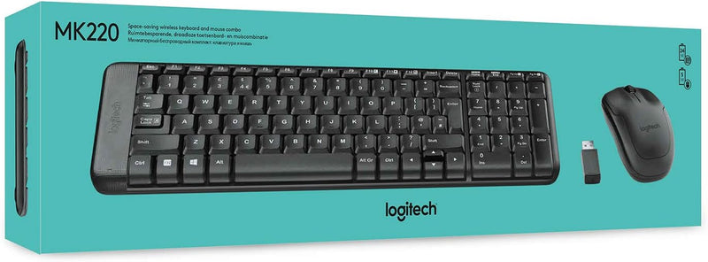 Logitech MK220 Kompaktes, Kabelloses Set mit Tastatur und Maus für Windows, Französisches AZERTY-Lay