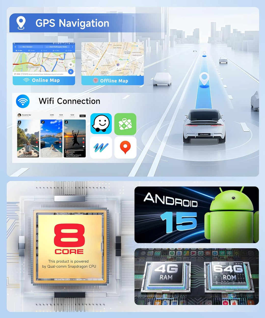 Autoradio 8 Kern Q-Snapdragon 4+64G Android 15 für VW Golf 5 6 Passat Jetta Caddy EOS T5 Tiguan Tour