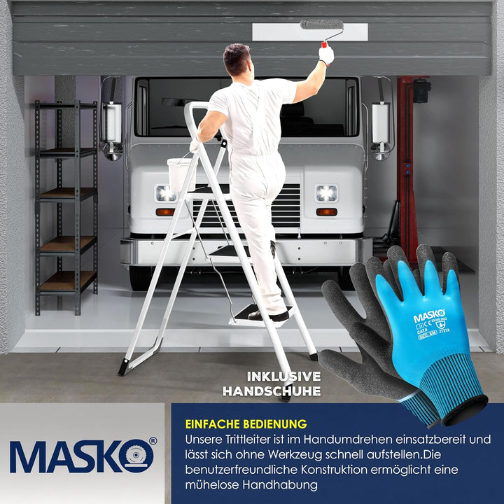 MASKO® Trittleiter Klappleiter 3 Stufen-Leiter Stufenleiter belastbar bis 150 kg | Tritthocker Anti-